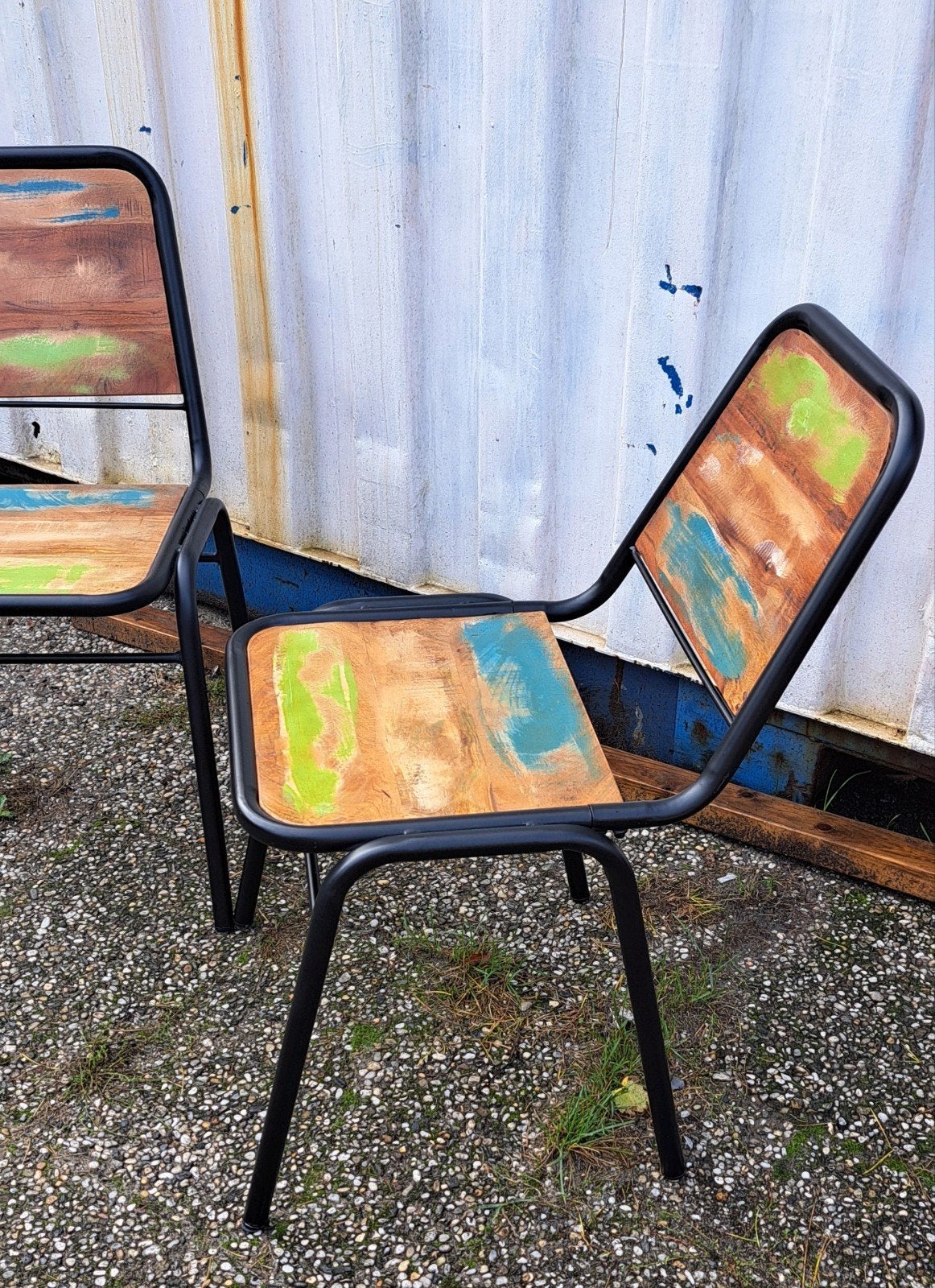 4 x ZGAN Stevige VidaXL stoelen * gerecycled teakhout, Ophalen, Zo goed als nieuw, Vier, Industrieel, Vintage, Gerecycled
