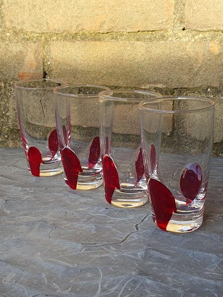 Pier 1 Imports shotglazen Red Dot set van 4, Verzamelen, Ophalen of Verzenden, Overige typen