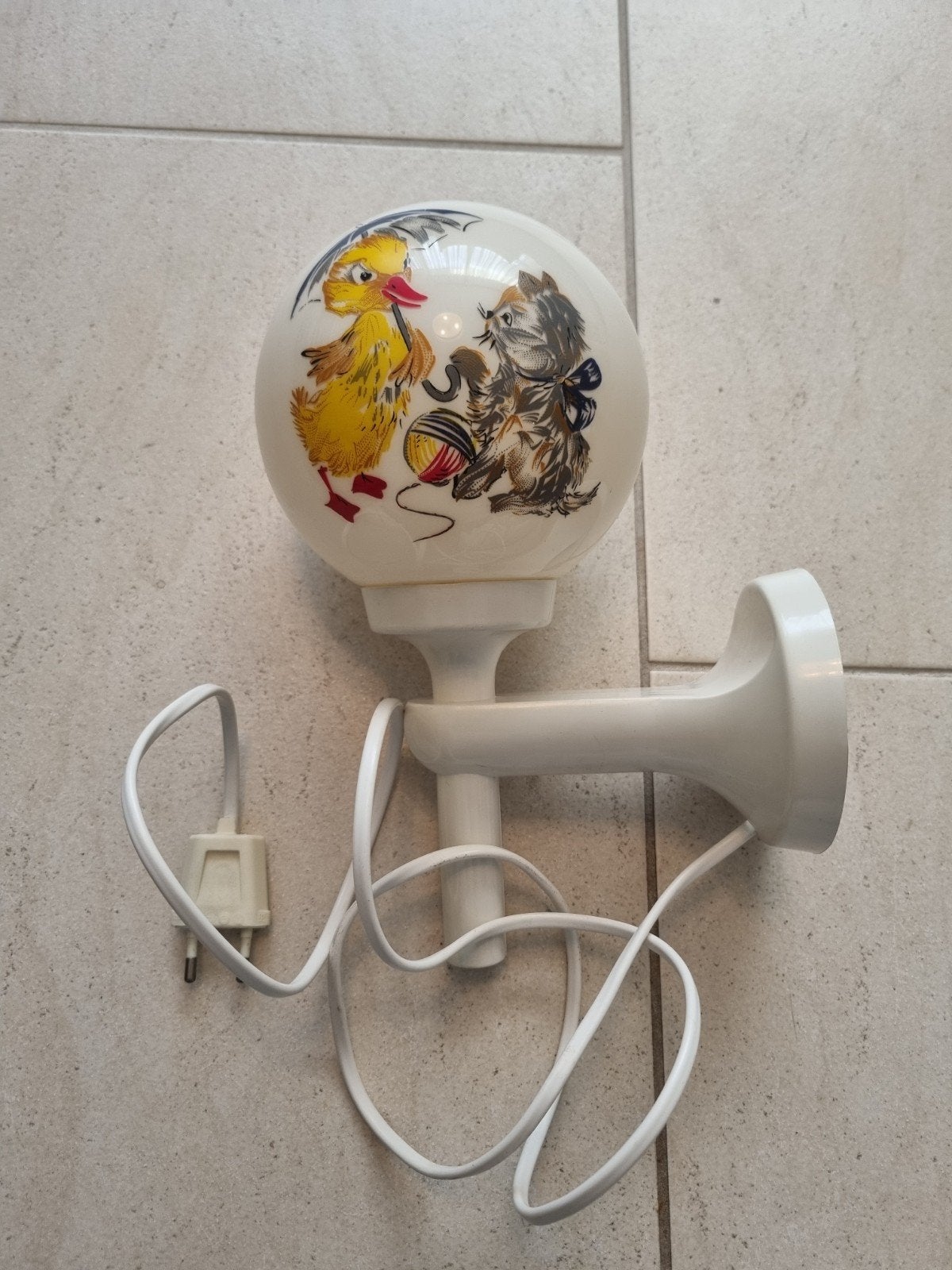 Vintage wandlampje voor kinderkamer - Eendje en Katje, Meerkleurig, Ophalen of Verzenden, Gebruikt, Lamp