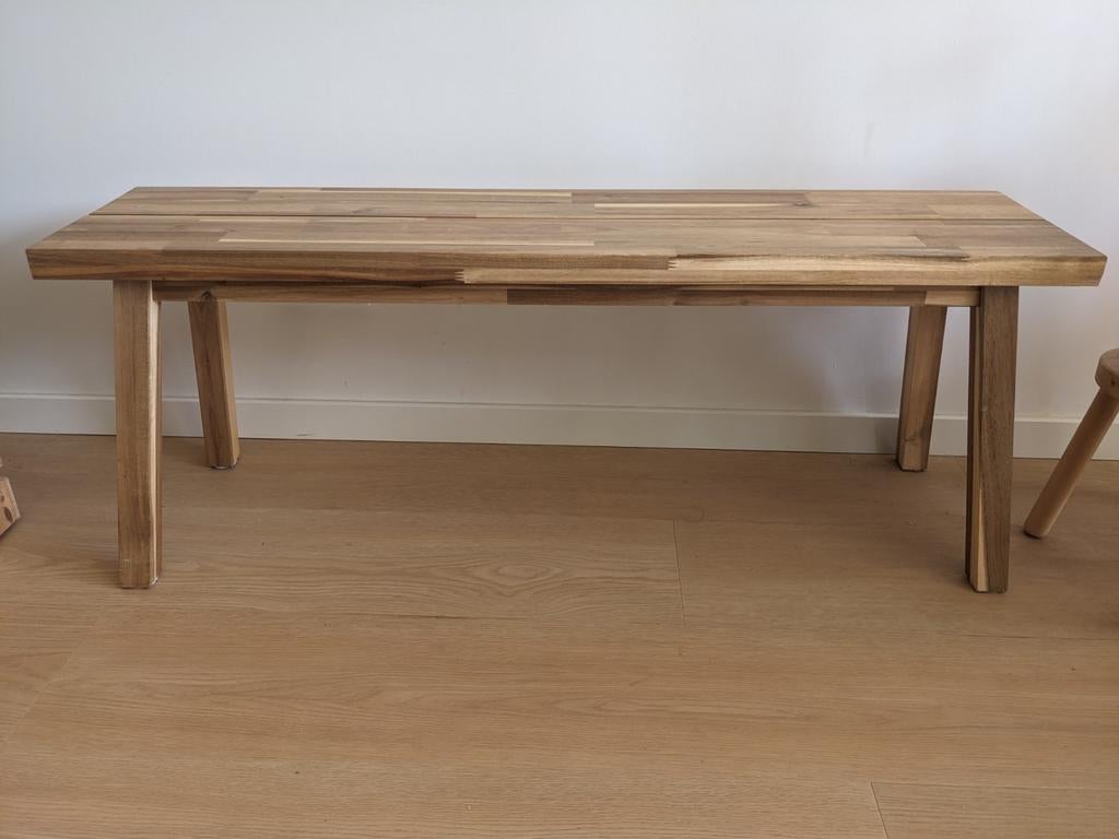 Ikea Skogsta 120 cm eetkamerbank, Ophalen, 125 cm of meer, Zo goed als nieuw, 100 tot 125 cm