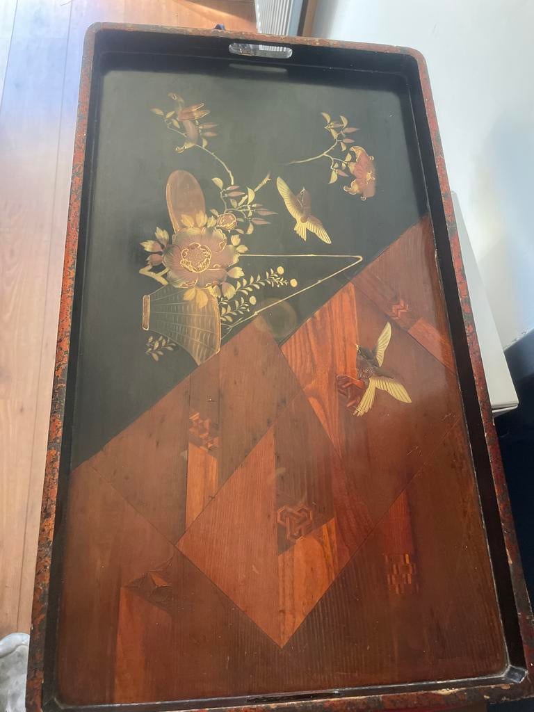 Antiek Chinees Lakwerk Dienblad - Vogels & Bloemen, Ophalen of Verzenden
