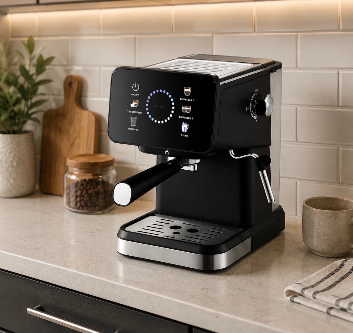 Espresso Apparaat met Stoompijpje en Touchscreen, Witgoed en Apparatuur, Koffiezetapparaten, Afneembaar waterreservoir, Espresso apparaat