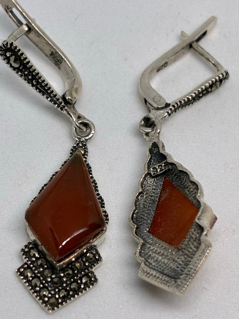 Zilveren oorbellen met oranje edelsteen, Zilver en edelstenen, Vagif.hamidov@hotmail.com, Nieuw, Ophalen of Verzenden