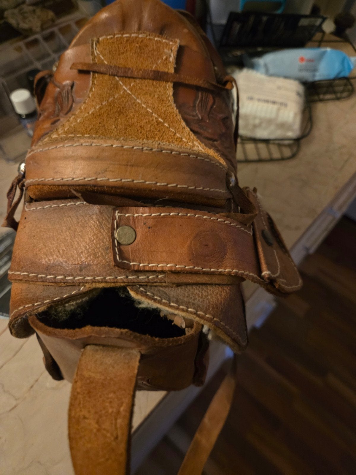 Vintage Leren damens tas zadel model   - Uniek en Handgemaak, Ophalen, Gebruikt, Bruin, Schoudertasje
