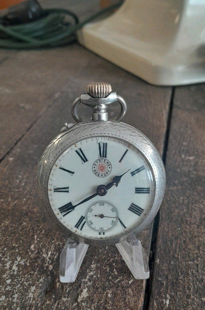 Roskopf zilver zakhorloge, Sieraden, Tassen en Uiterlijk, Horloges | Antiek, Overige merken, Verzenden, Roskopf, Nvt