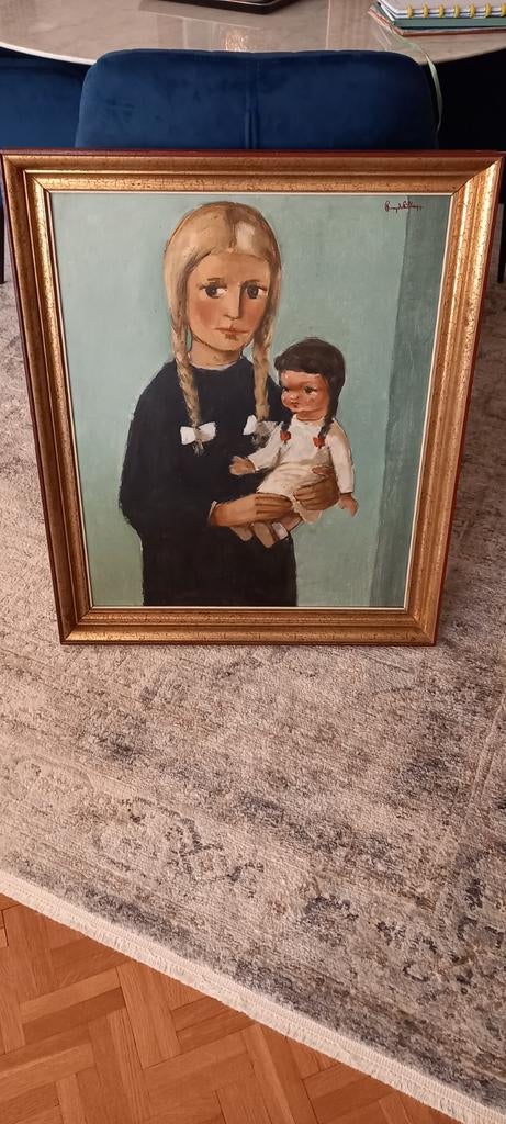 Groot schilderij van remy de pillecyn kind met pop, Antiek en Kunst, Kunst | Schilderijen | Klassiek, Ophalen