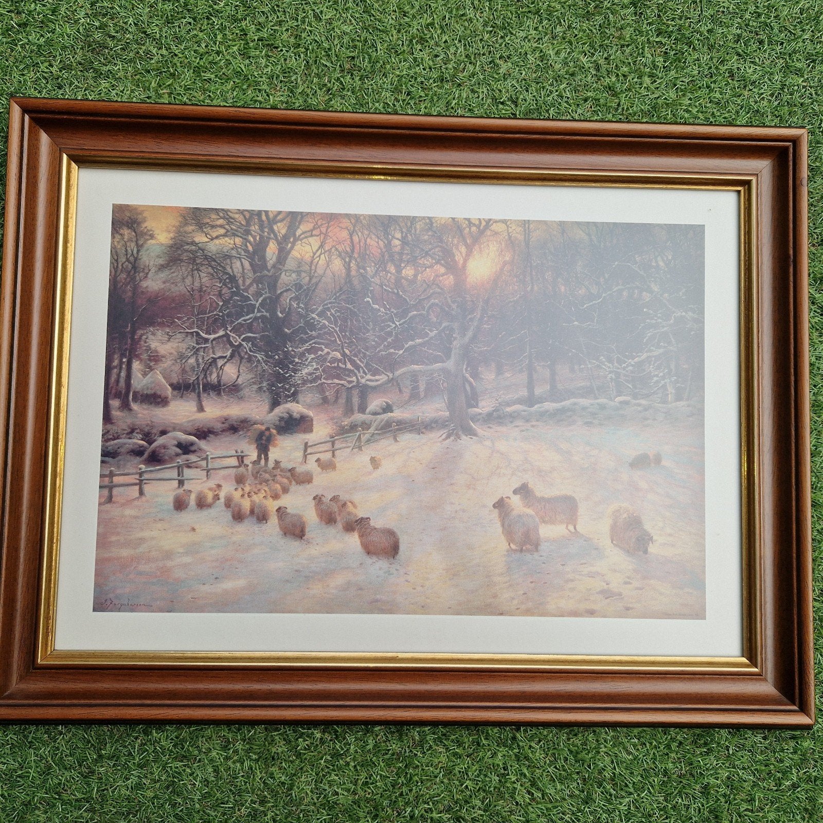 Ingelijste print van schapen in winterlandschap, Ingelijst, Realistisch, Dieren, Ophalen of Verzenden