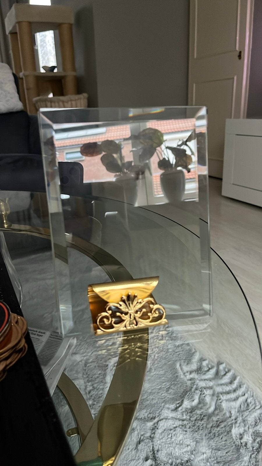 2x Glazen fotolijst met gouden standaard, Ophalen of Verzenden, Zo goed als nieuw, Overige materialen, Minder dan 50 cm