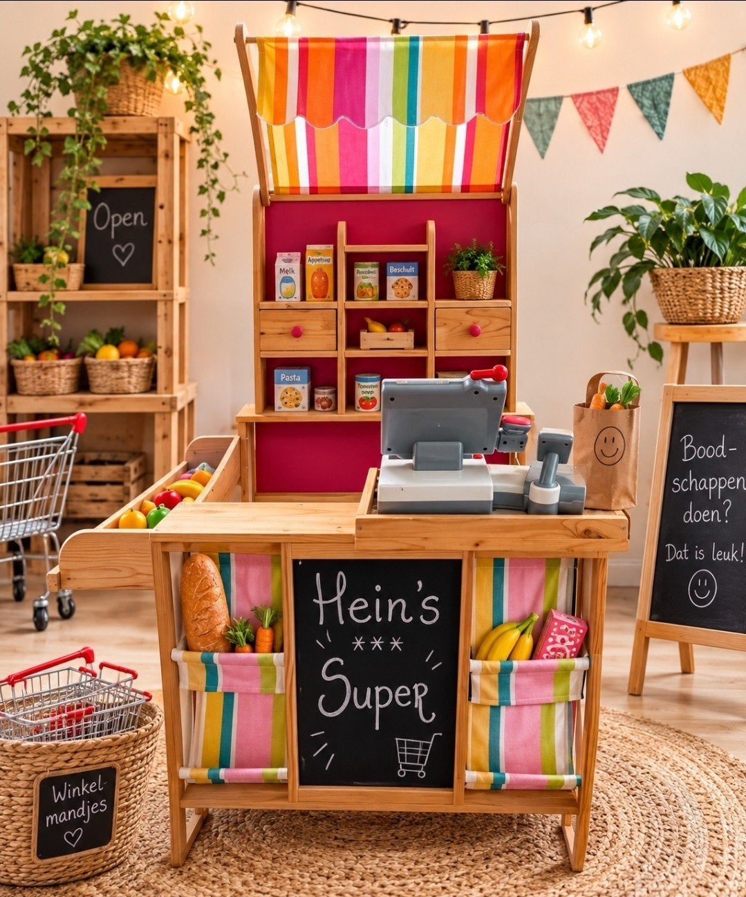 Houten Speelgoed Supermarkt met kassa, Ophalen of Verzenden, Zo goed als nieuw, Jongen of Meisje