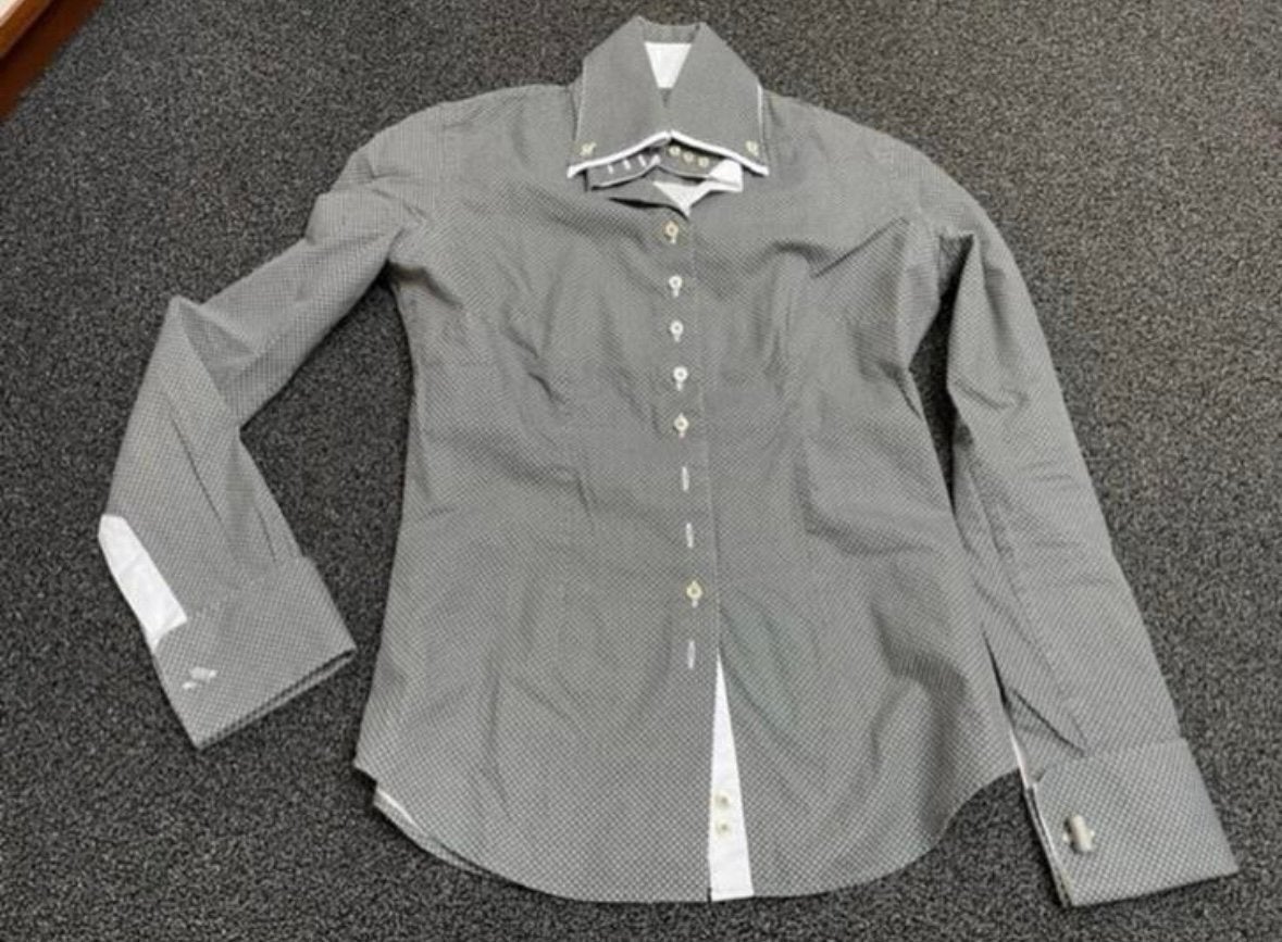 Grijze blouse met witte stippen maat 36 Cavallaro Laren, Ophalen of Verzenden, Zo goed als nieuw, Maat 36 (S), Grijs