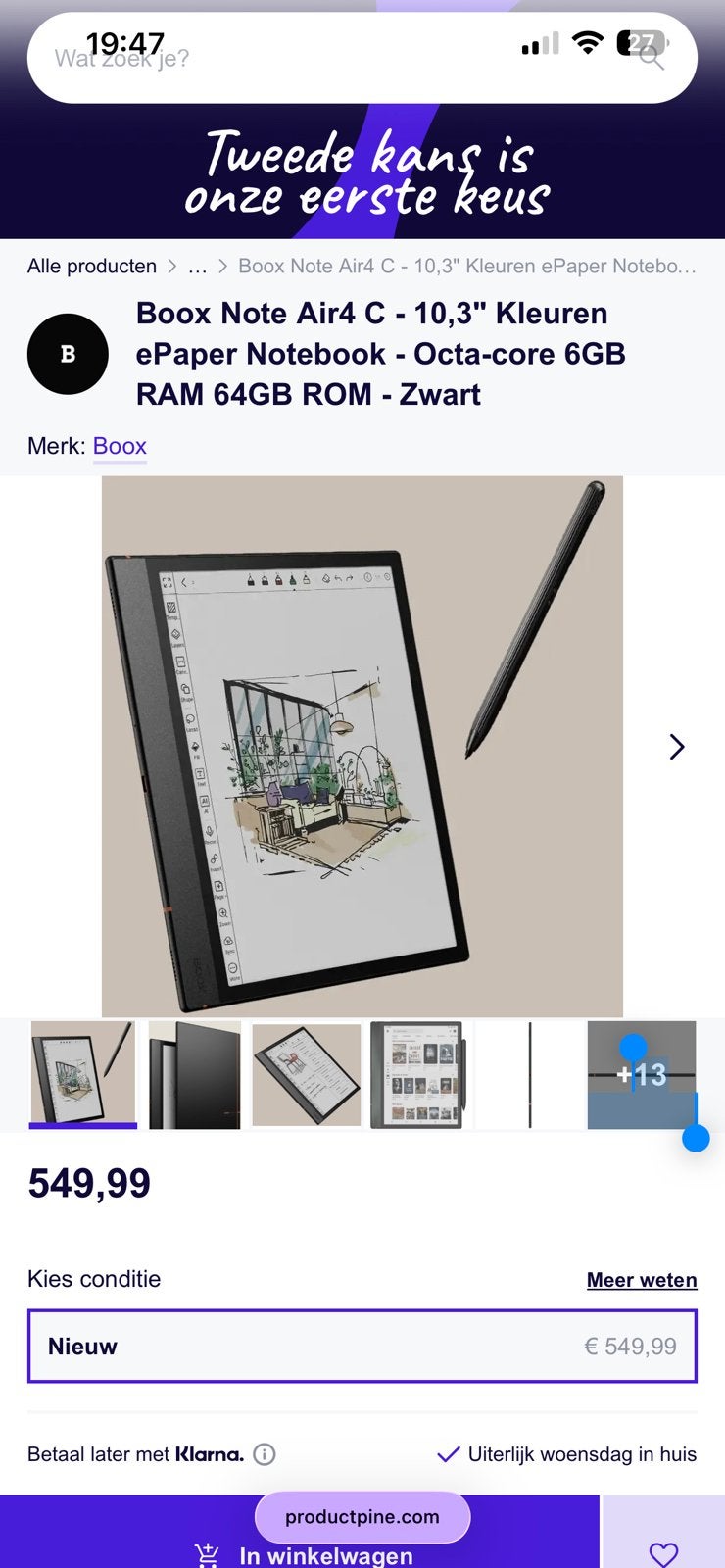 Boox Note Air4 C, Computers en Software, E-readers, Ophalen of Verzenden, Zo goed als nieuw