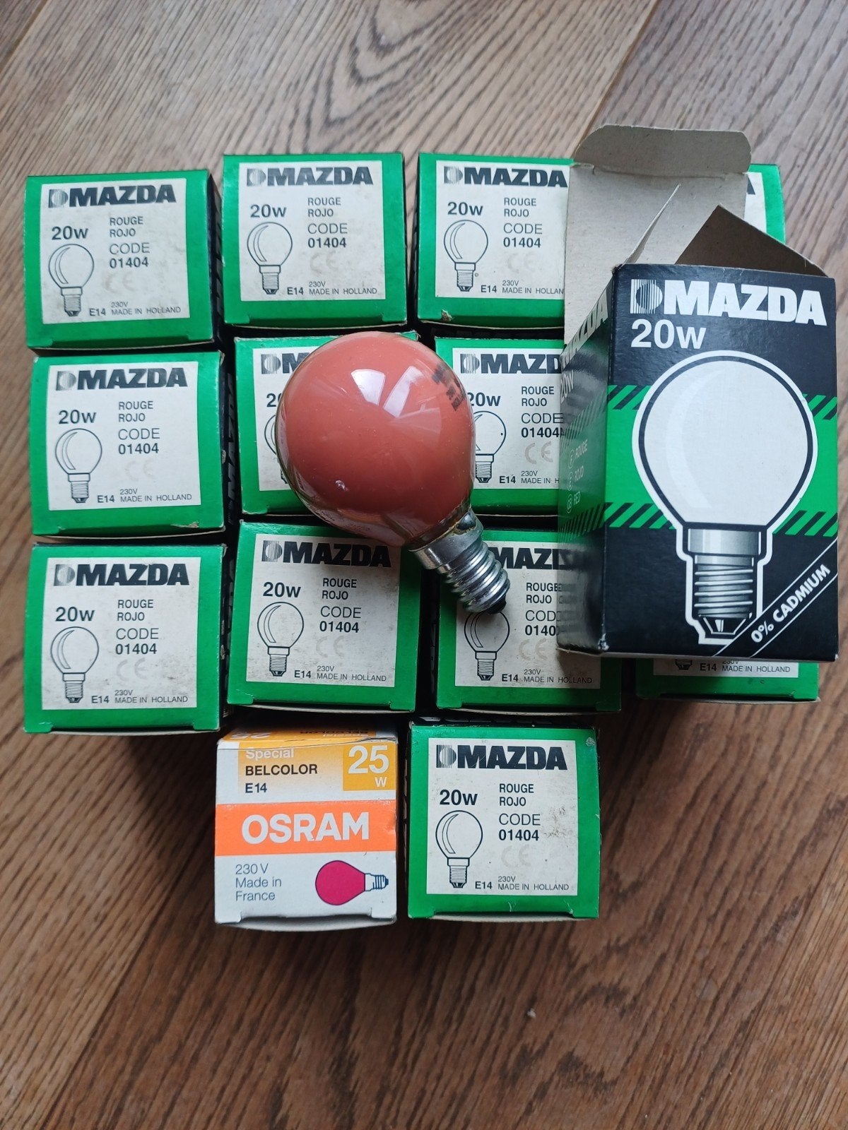 15x Mazda kogellamp rood E14 fitting, Ophalen of Verzenden, Nieuw, E14 (klein), Gloeilamp