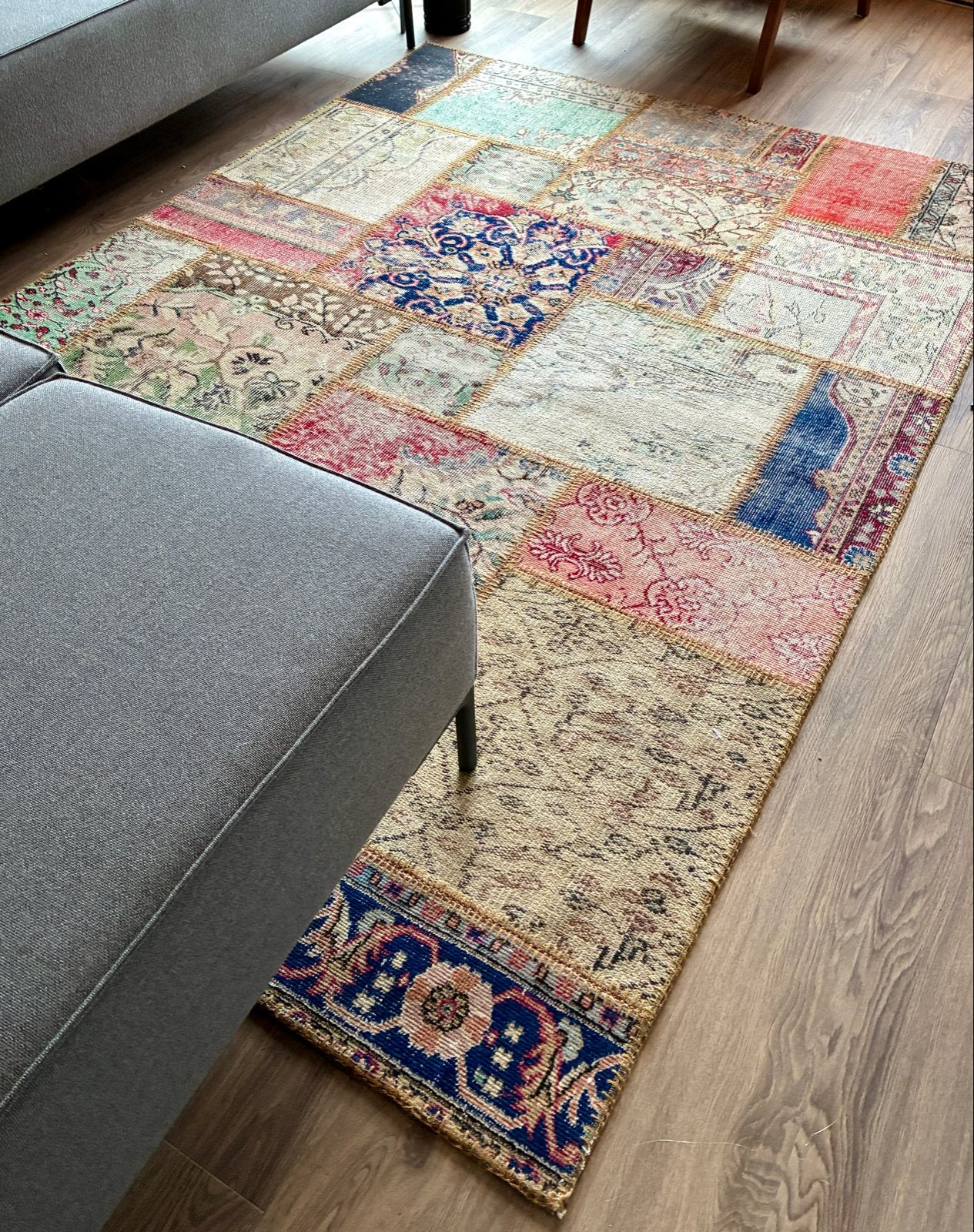 Handgeknoopt Patchwork Tapijt Vloerkleed (246x173cm), Ophalen, 150 tot 200 cm, 200 cm of meer, Zo goed als nieuw