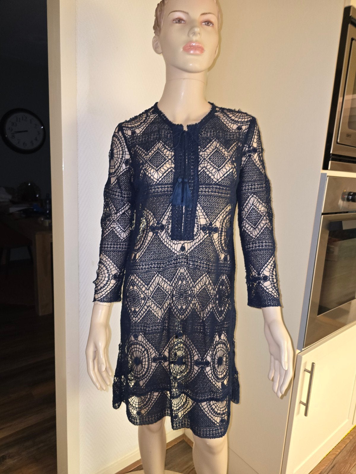 Antik Batik gehaakte jurk M/40, Maat 38/40 (M), Blauw, Ophalen of Verzenden, Zo goed als nieuw