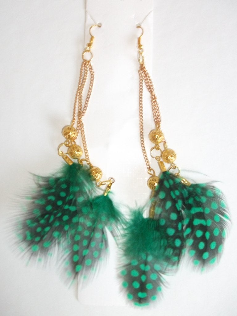 Super lange groene veren veertjes oorbellen, Overige materialen, Hangers, Nieuw, Ophalen of Verzenden