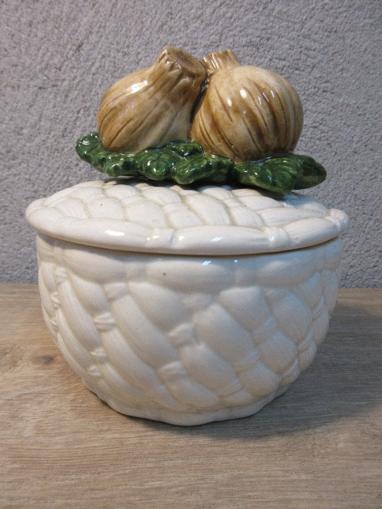Vintage knoflook potje, Gebruikt, Ophalen of Verzenden, Bord(en), Overige stijlen