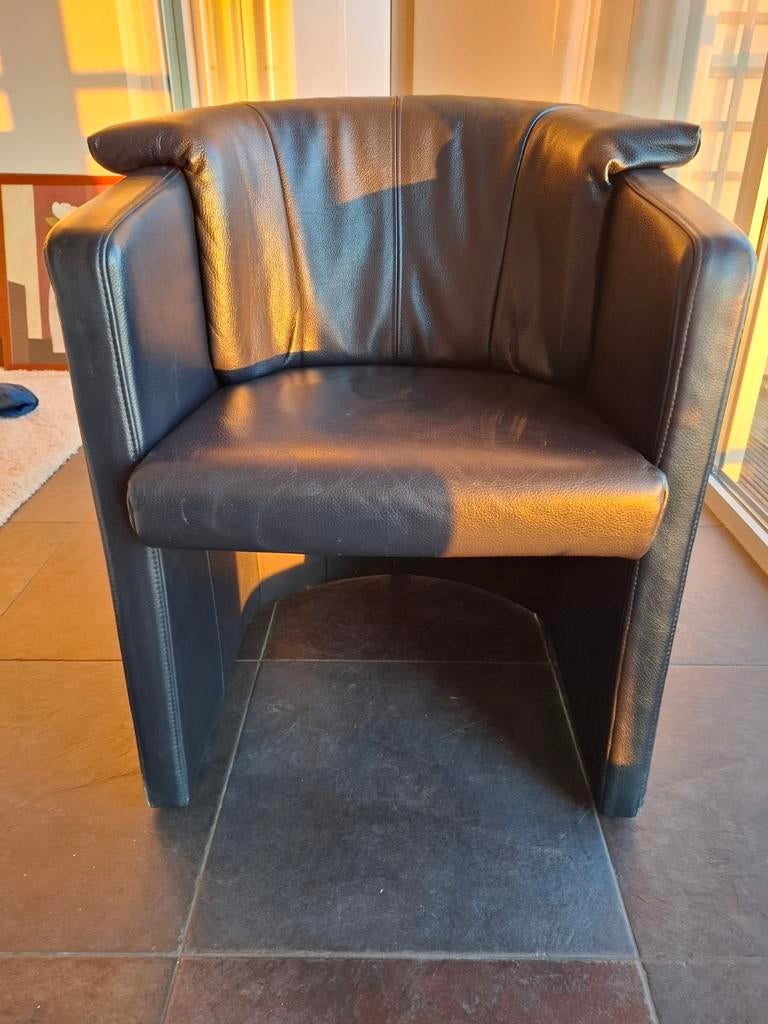 Rolf Benz design fauteuil– zwart leer (2 sts), Huis en Inrichting, Fauteuils, Ophalen, Gebruikt, Leer