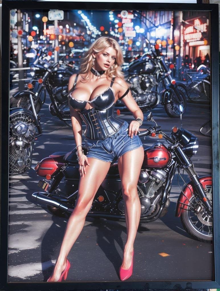 [Poster in Frame] Sexy Motor Pin up New York Neon 80s, Verzenden, Nieuw, Auto's