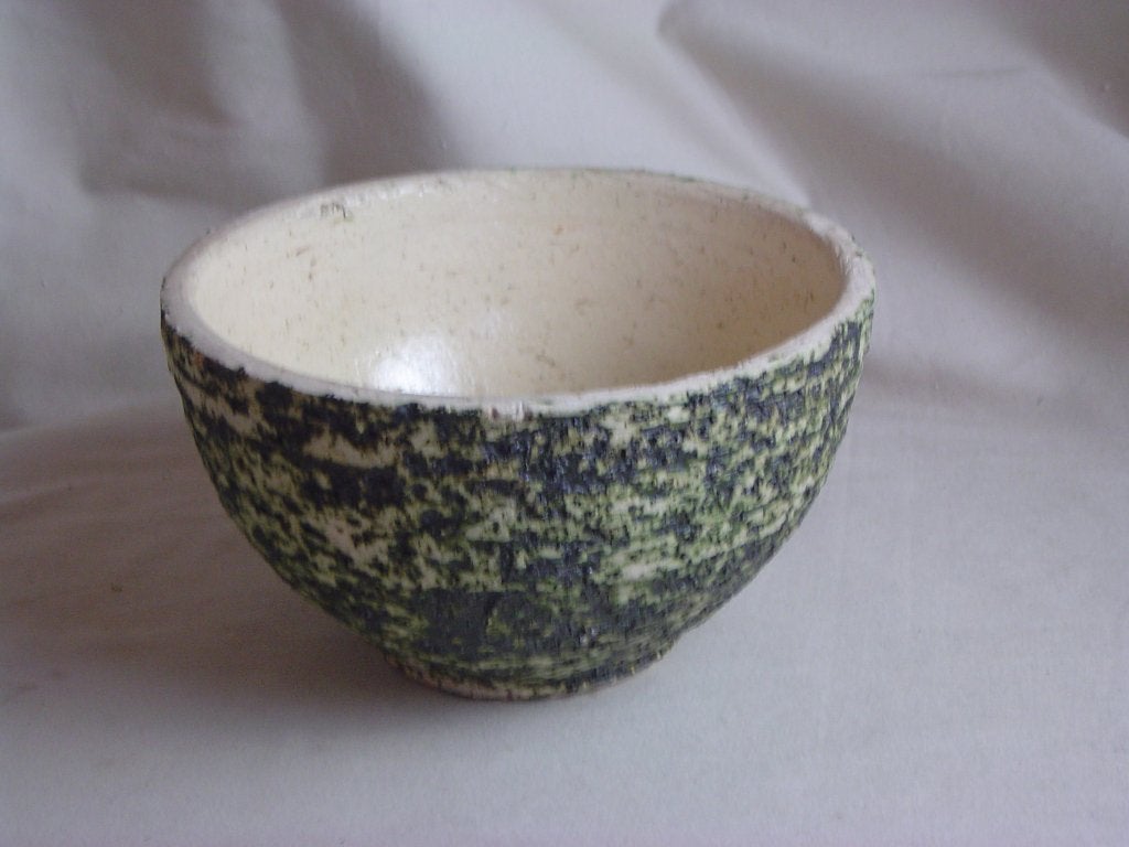 Vintage groen witte berkenbast plantenschaal, Gebruikt, Rond, Binnen, Ophalen of Verzenden
