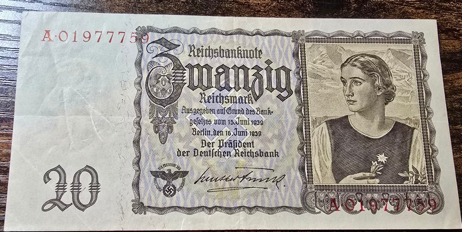 20 Reichsmark biljet uit 1939 - Duitsland, Postzegels en Munten, Ophalen of Verzenden