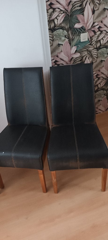 Eetkamerstoelen, Exotic Loom, leer/rotan, Huis en Inrichting, Stoelen, Ophalen, Gebruikt, Vier, Bruin