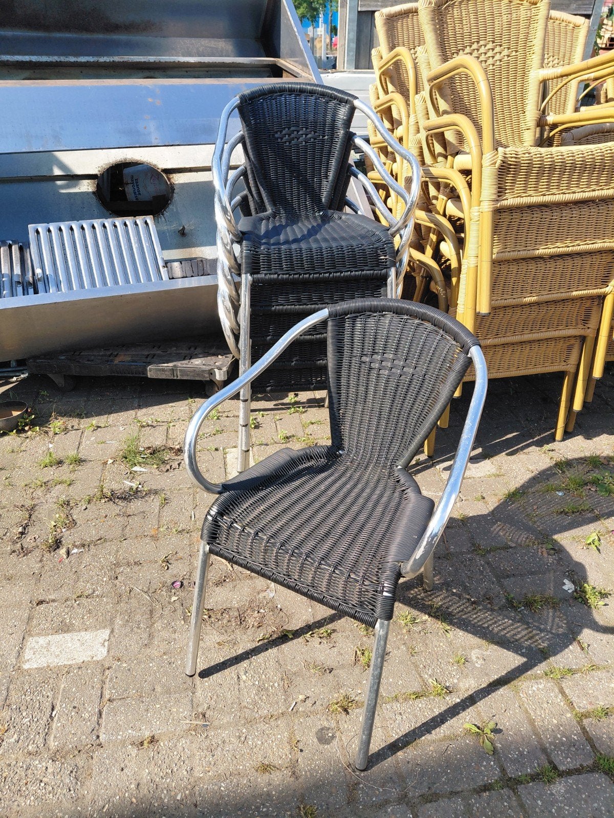 4x terras stoel zwart gevlochten met alu frame, Ophalen, Kunststof