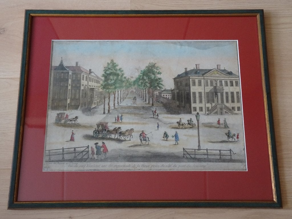Opticaprent kleur Kleine Voorhout Den Haag, Beauvais, 1780, Antiek en Kunst, Ingelijst, Stadsgezicht, Ophalen of Verzenden, Gravure