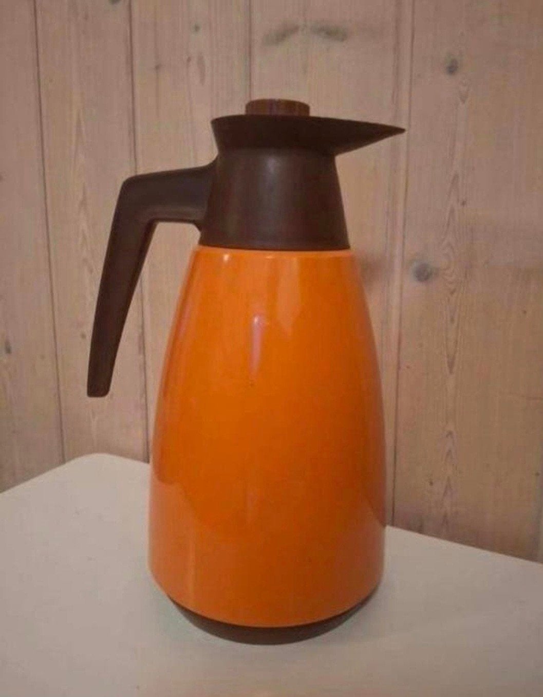 Zweedse vintage oranje/bruine thermoskan, type June., Ophalen of Verzenden, Zo goed als nieuw, Glas, Overige stijlen