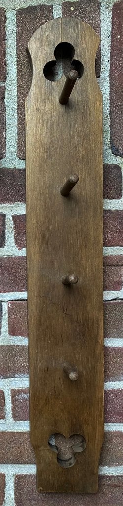 Vintage houten mokkenrek / wandplank met haken en ophanglus, Hout, Ophalen of Verzenden, Zo goed als nieuw, Bruin
