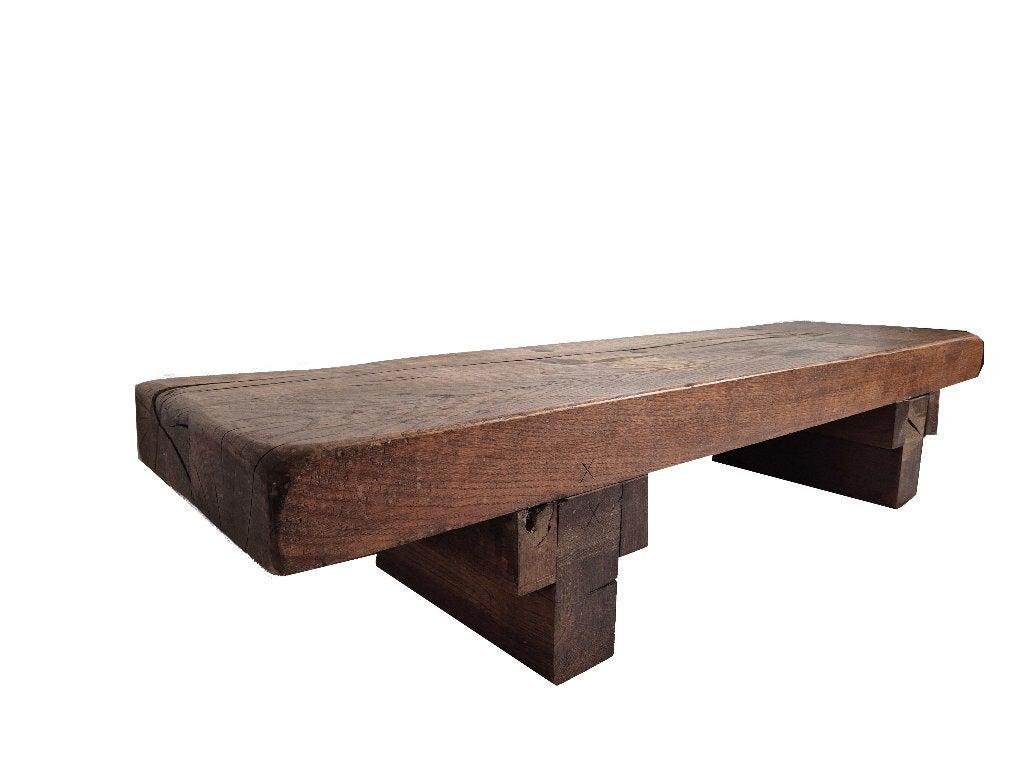 Schitterende vintage brutalist solid oak side table bench, Ophalen, Gebruikt, Hout