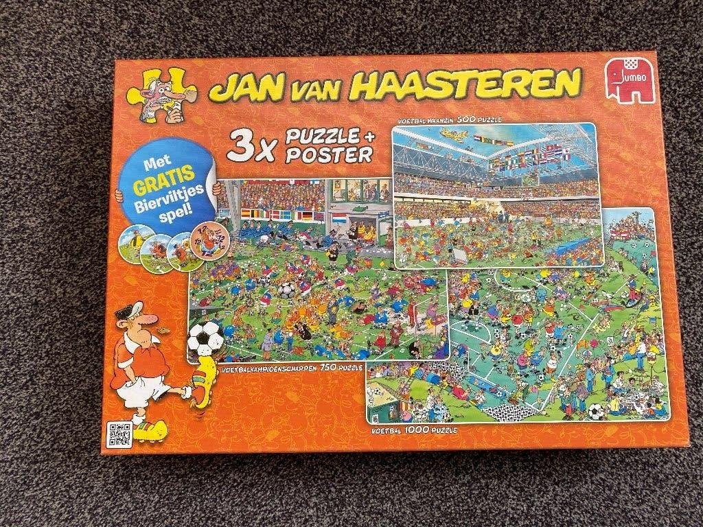 Jan van Haasteren 3x Voetbal Puzzel + Poster (19004), Ophalen of Verzenden, 500 t/m 1500 stukjes, Zo goed als nieuw, Legpuzzel