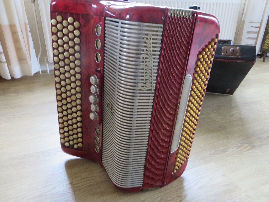 Antiek Vintage Accordeon Knop Frontalini 144 bassen jaren 40, Antiek en Kunst, Ophalen