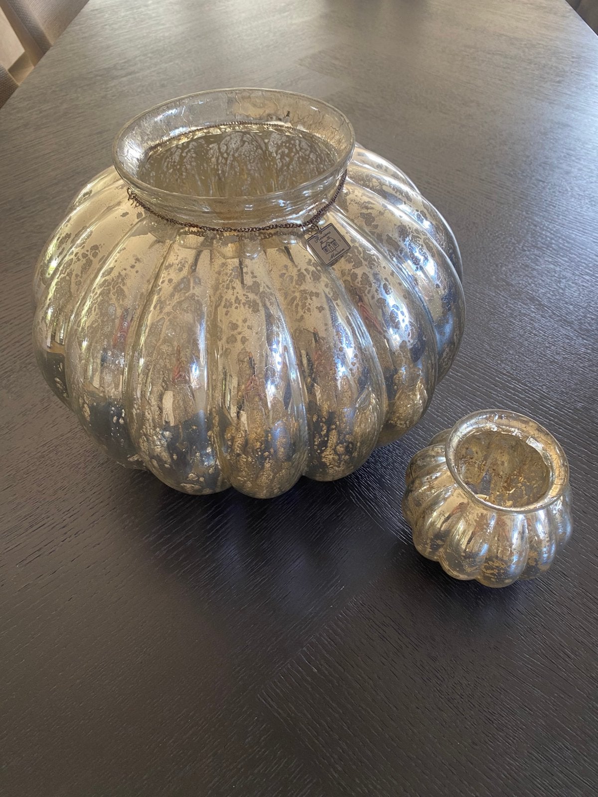 Riviera Maison pumpkin vaas / windlicht L & S, Ophalen, Zo goed als nieuw, Glas