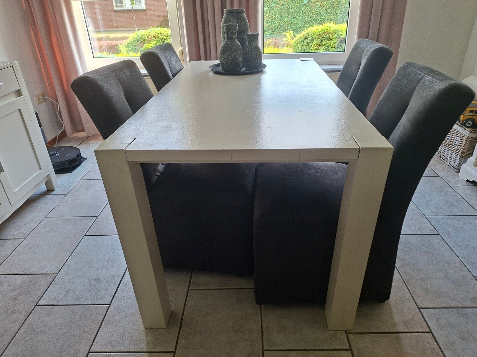 gratis af te halen mooie witte eettafel 1.60m, Huis en Inrichting, Ophalen, Gebruikt, Rechthoekig, 50 tot 100 cm