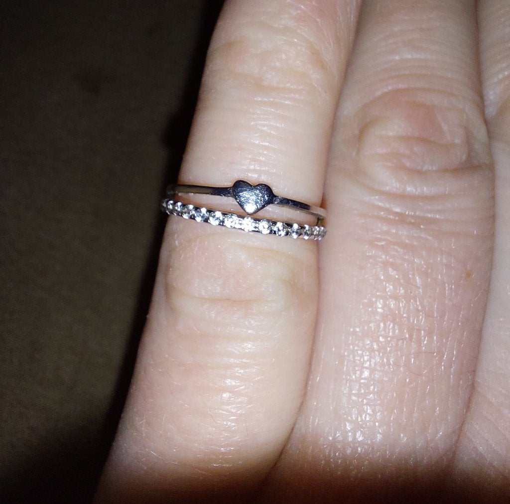 Dubbele kinderring met hartje en zirkonia, Ophalen of Verzenden, Nieuw, Zilver, Ring