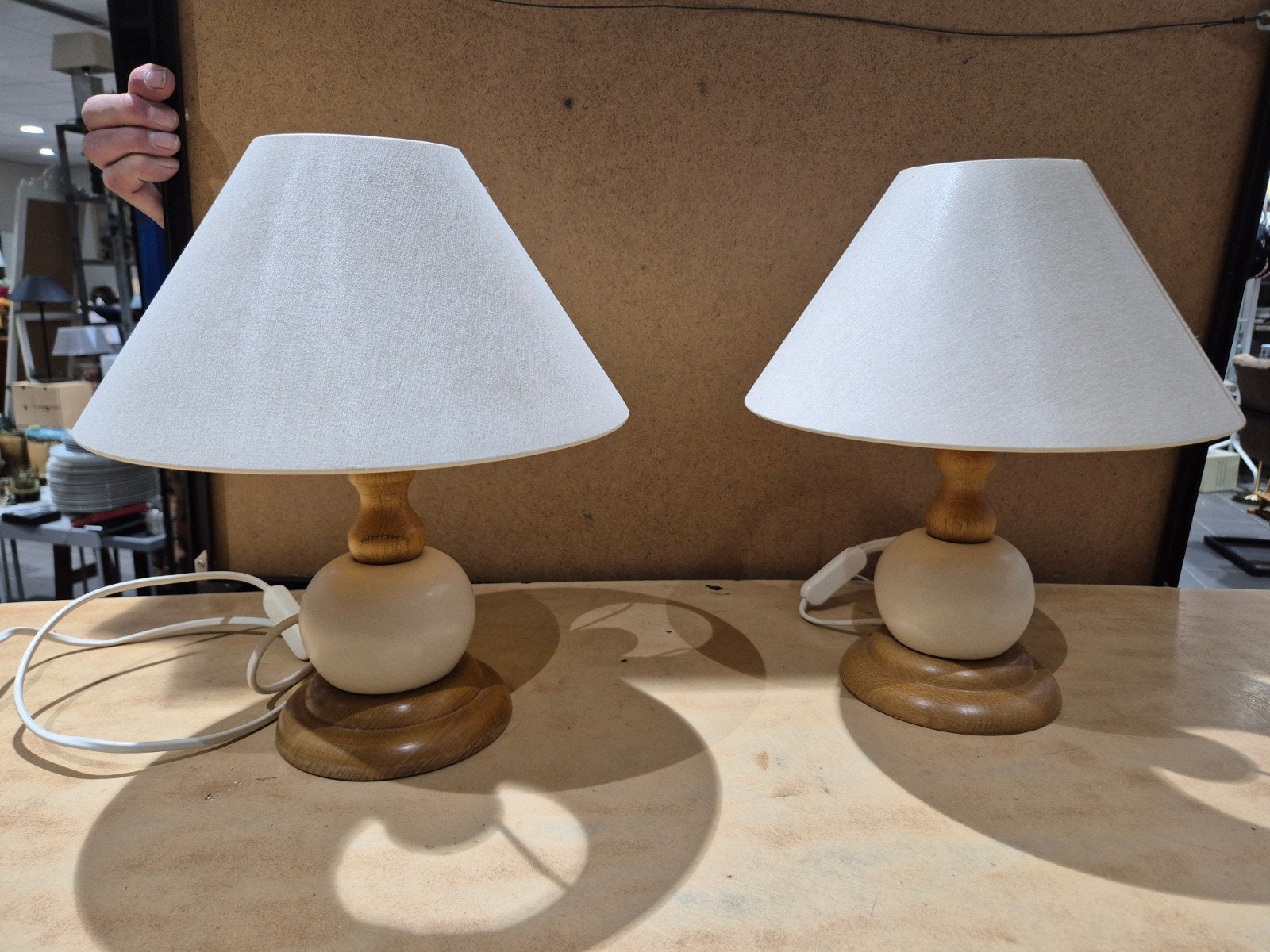 2x vintage Jaren 80 Deens eik karamiek tafel lamp, Onbekend, Ophalen of Verzenden, Onbekend, Onbekend