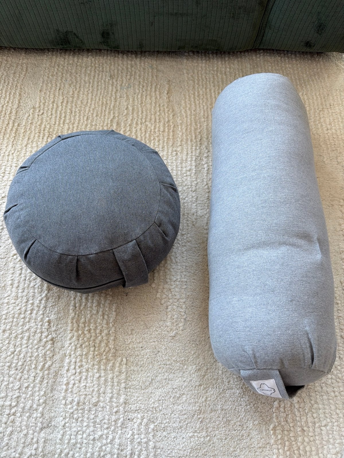 Meditatiekussen en bolster set - Grijs, Rond, Ophalen of Verzenden, Zo goed als nieuw, Grijs