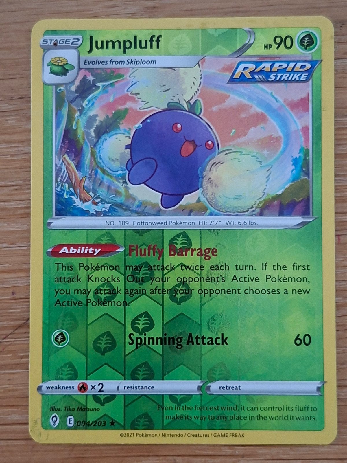 Jumpluff 004/203 Reverse Holo Pokémon Kaart, Ophalen of Verzenden, Zo goed als nieuw, Losse kaart, Foil