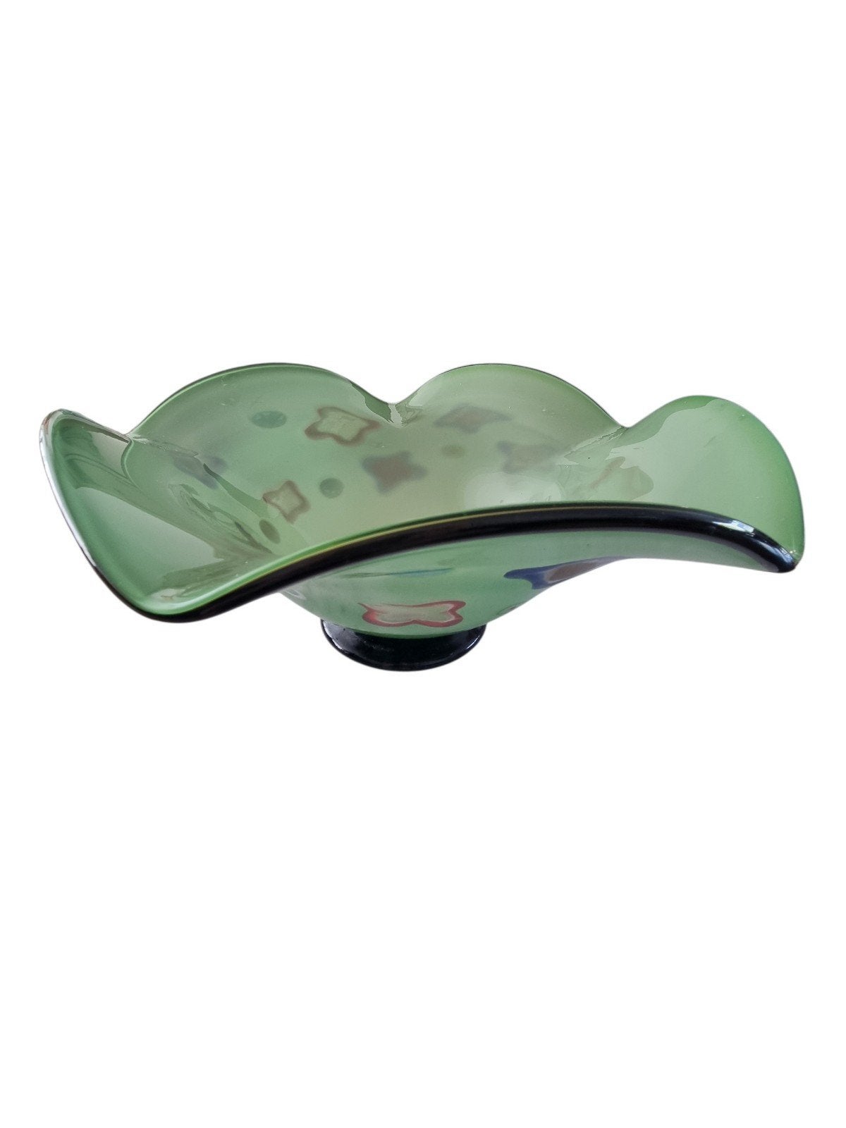 Grote groen glazen (fruit)schaal Murano stijl, Schaal, Rond, Ophalen of Verzenden, Glas