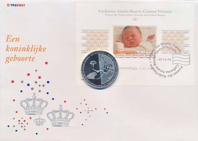 Zilveren geboortemunt Prinses Amalia 2003, Verzenden, Koningin Beatrix, Zilver, Overige waardes