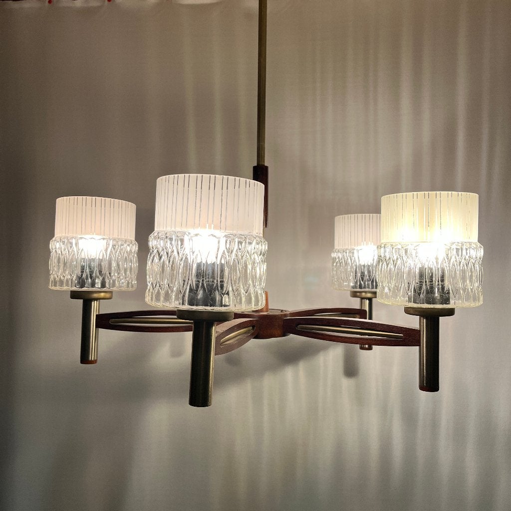 Deens midcentury design jaren 50 60 lamp teak messing, Scandinavisch design, Gebruikt, Luxus, Glas