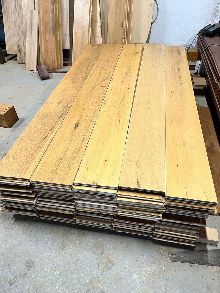 42m2 eiken lamelparket vloer, 19cm breed., Gebruikt, 10 m² of meer, 10 tot 30 cm, Hout