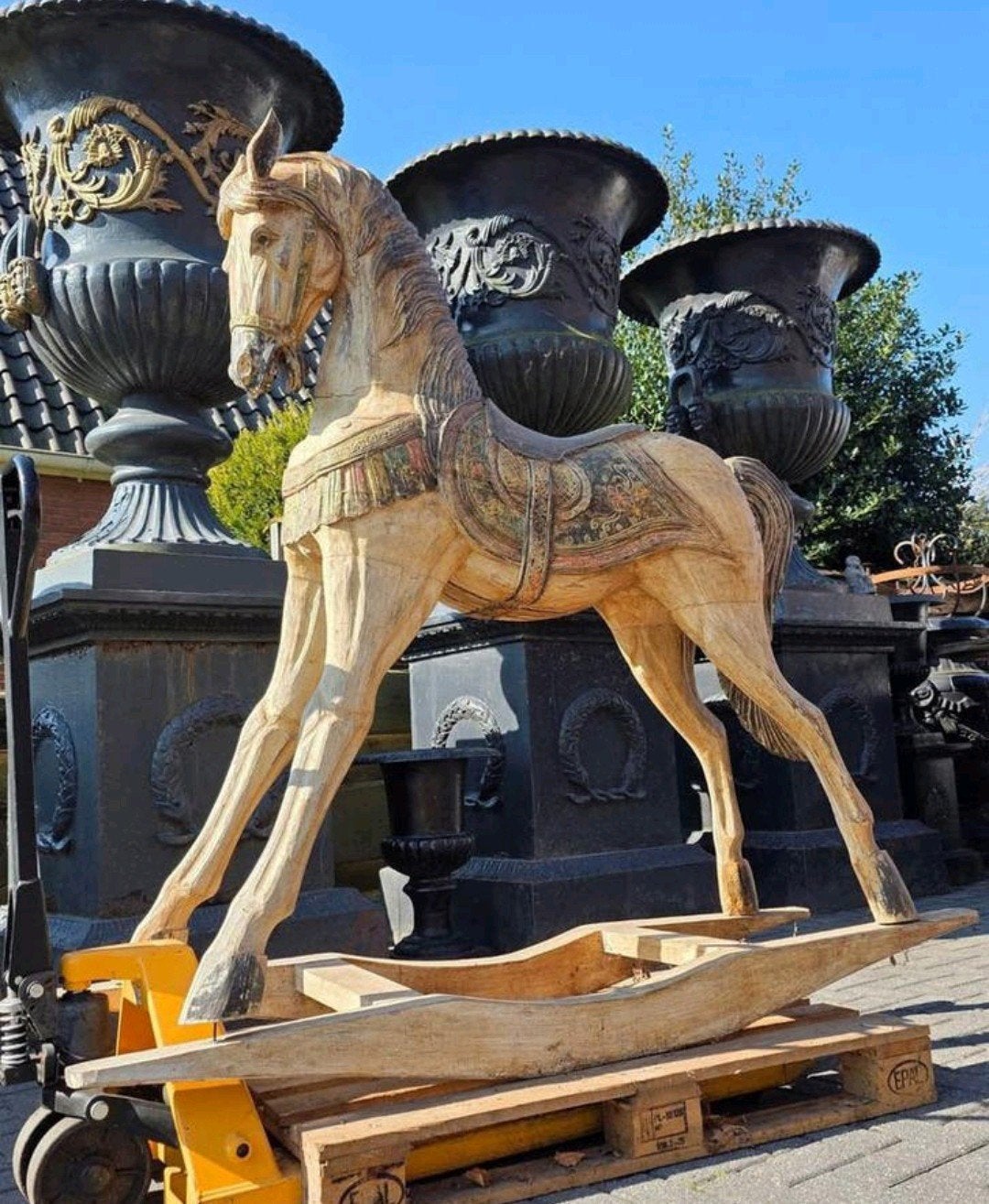 Antiek houten paard, 187 cm hoog, 187 cm lang, Ophalen of Verzenden