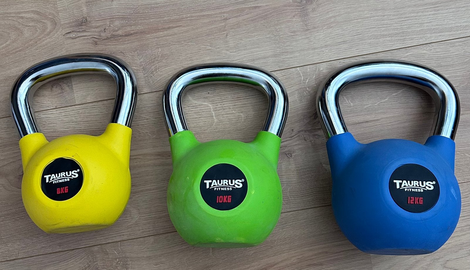Kettlebell set 3x 8 10 12 kg Taurus chroom, Sport en Fitness, Fitnessmaterialen, Ophalen, Zo goed als nieuw, Kettlebell