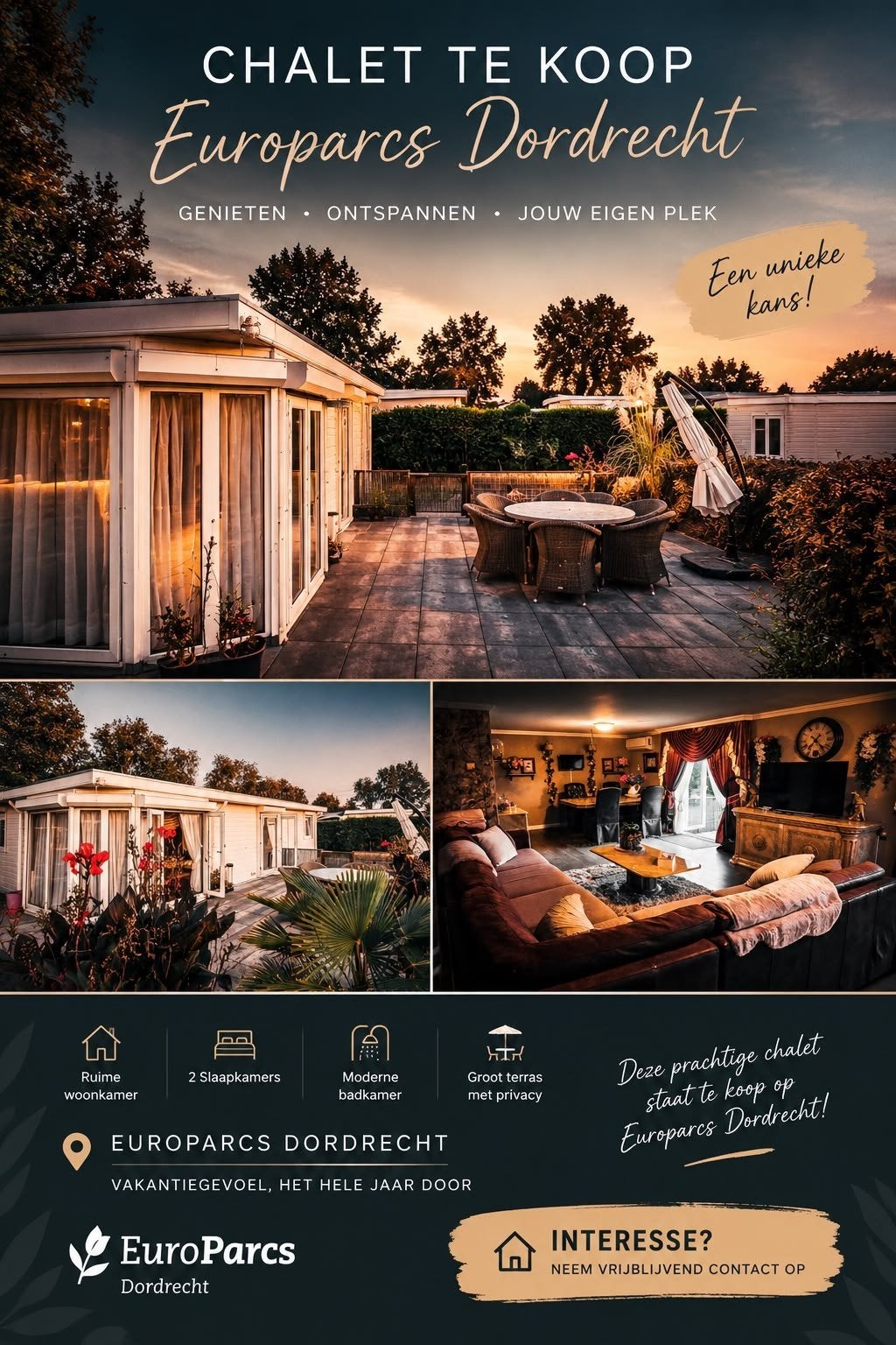 chalet europarcs de biesboch, Afwasmachine, 2 slaapkamers, Recreatiepark, Chalet, Bungalow of Caravan