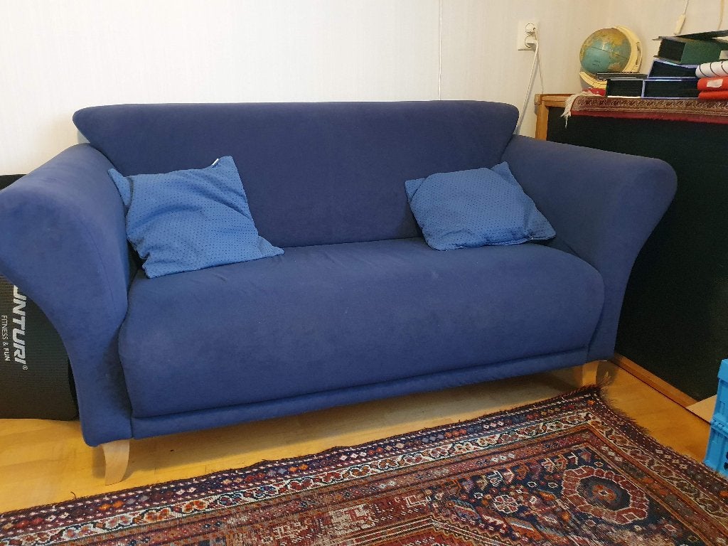 bankje velours blauw, Ophalen, Gebruikt, Tweepersoons, 75 tot 100 cm