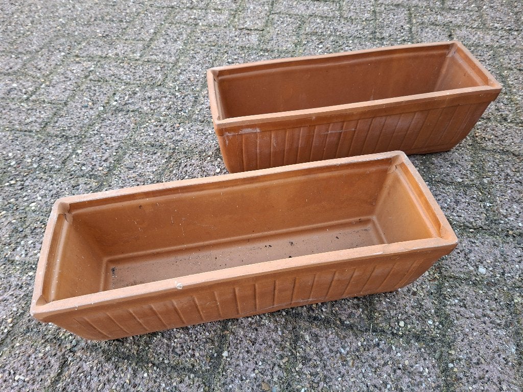 2 Terra Cotta bloembakken, Ophalen, Steen, Minder dan 60 cm, Nieuw