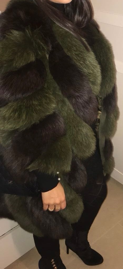 Luxe bontjas in groen en bruin - Zo goed als nieuw, Kleding | Dames, Ophalen of Verzenden, Zo goed als nieuw, Maat 38/40 (M), Groen