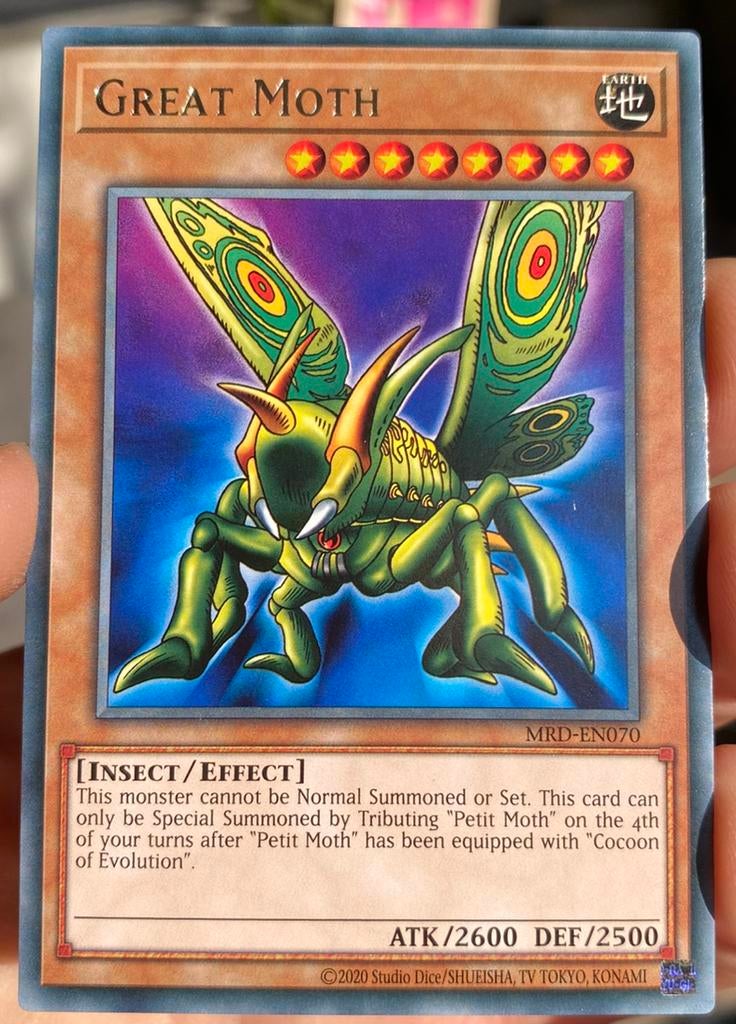 Yu-Gi-Oh! Great Moth MRD Print !, Ophalen of Verzenden, Zo goed als nieuw, Losse kaart