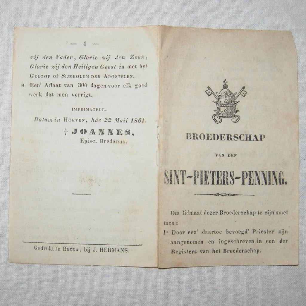 Devotieprentje Broederschap Sint-Pieters-Penning 1861, Verzenden, Gebruikt, Kaart of Prent, Christendom | Katholiek